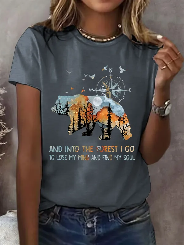 Women'S T-Shirt Women'S Retro And Into The Forest I Go To Lose My Mind And Find My Soul Print T-Shirt