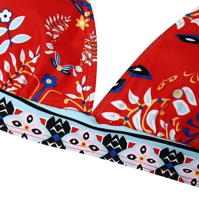 Women's Swimwear Bikini Bathing Suits 2 Piece Normal Swimsuit Halter 2 Piece Sexy Floral Print Light Green Pink Purple Padded V Wire Bathing Suits Sports Vacation Beach Wear