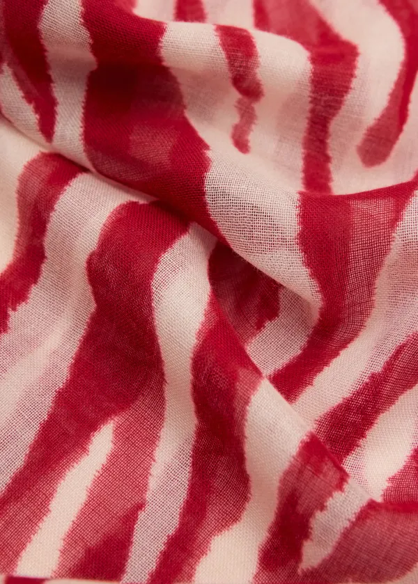 Red Casual Style Cotton-Blend Zebra-Print Scarf