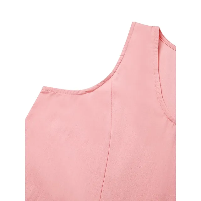 Women‘s Casual Dress Cotton Dress Shift Dress Midi Dress Blue Pink Khaki Sleeveless Pure Color Pocket Spring Summer Crew Neck Basic Daily Vacation Weekend Loose Fit 2023 S M L XL XXL