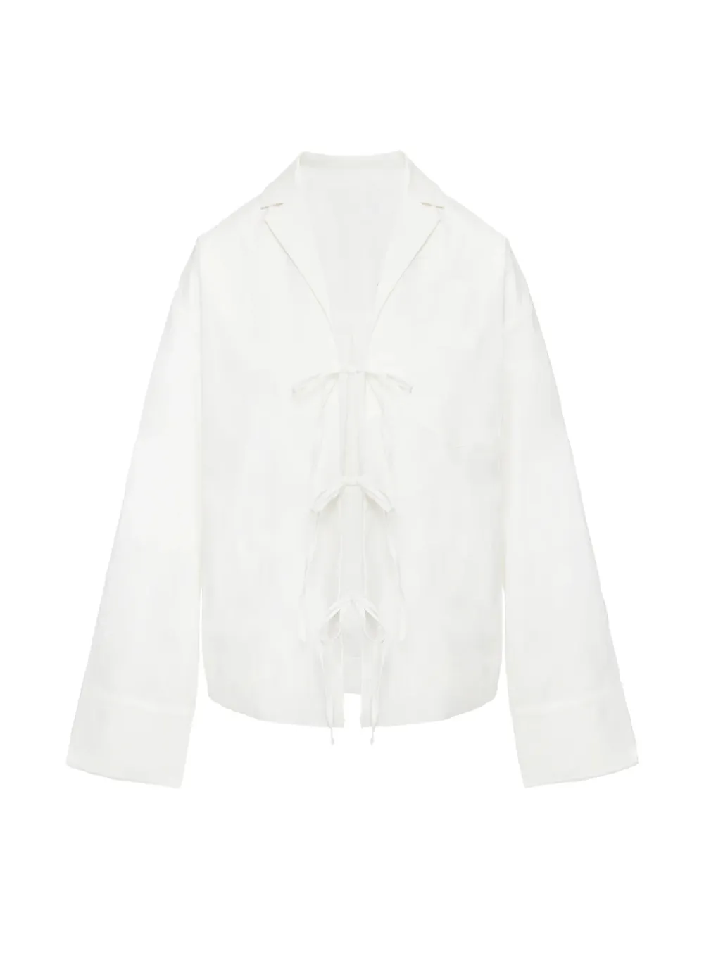 White Mandarin Collar Tie Front Shirt