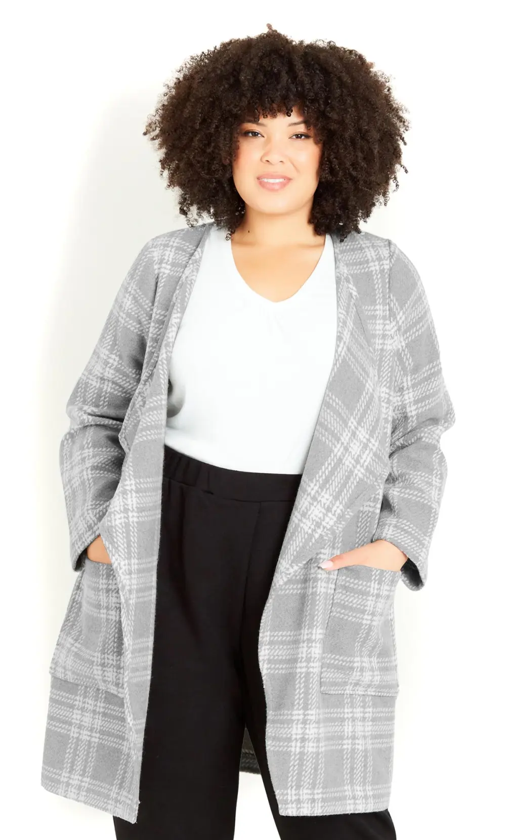 Evans Grey Checked Waterfall Jacket