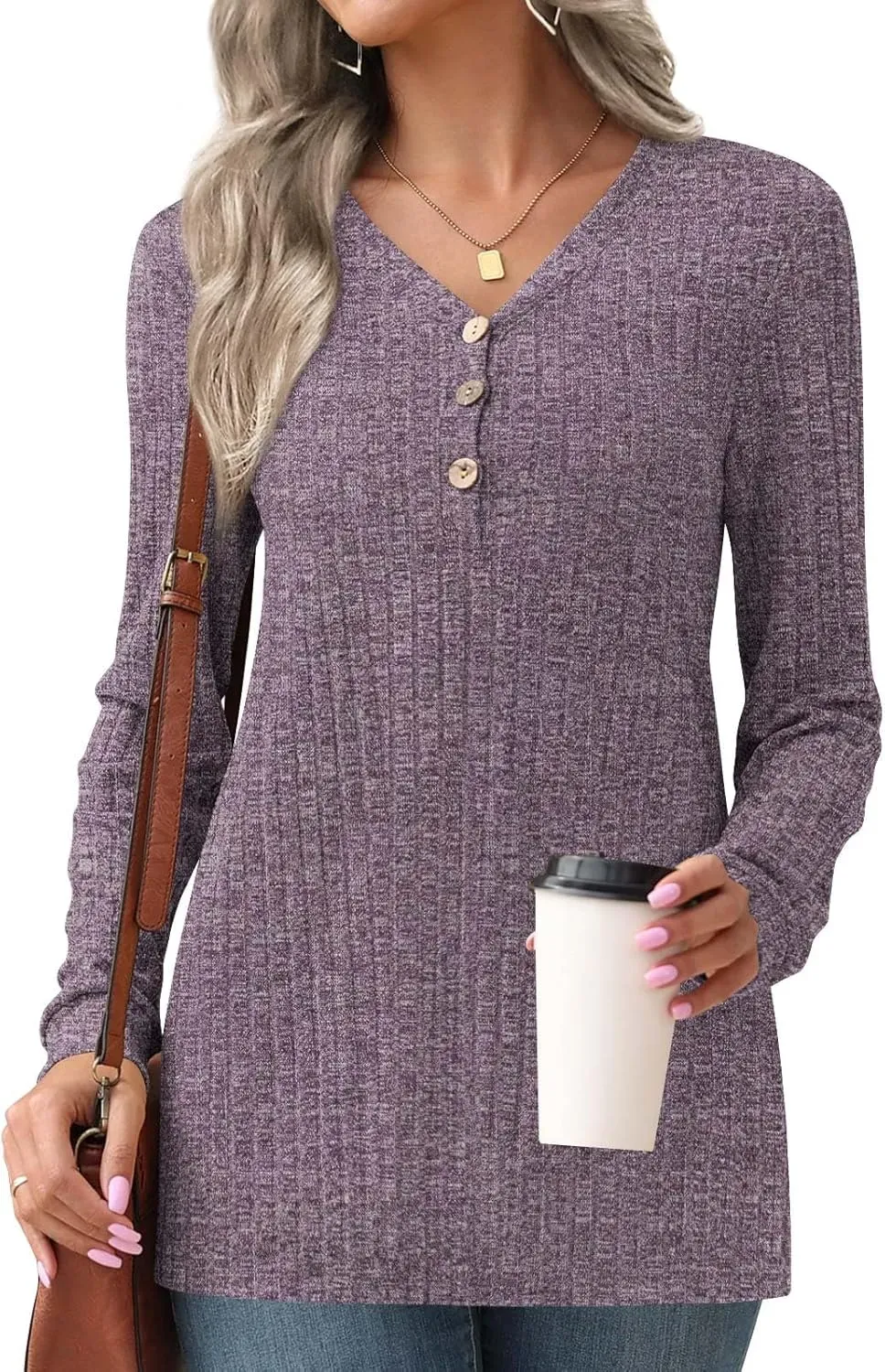 HOTGIFT Womens 2024 Fall Winter Tunic Tops Long Sleeve Casual T-Shirts Soft Comfy Stripe Blouse Lightweight