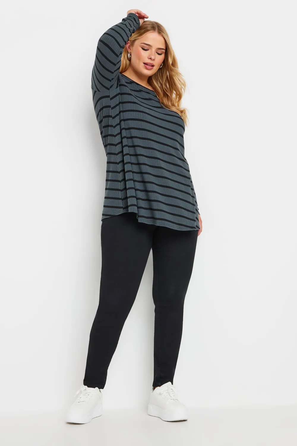 YOURS Curve Black Long Sleeve Ribbed Swing Top