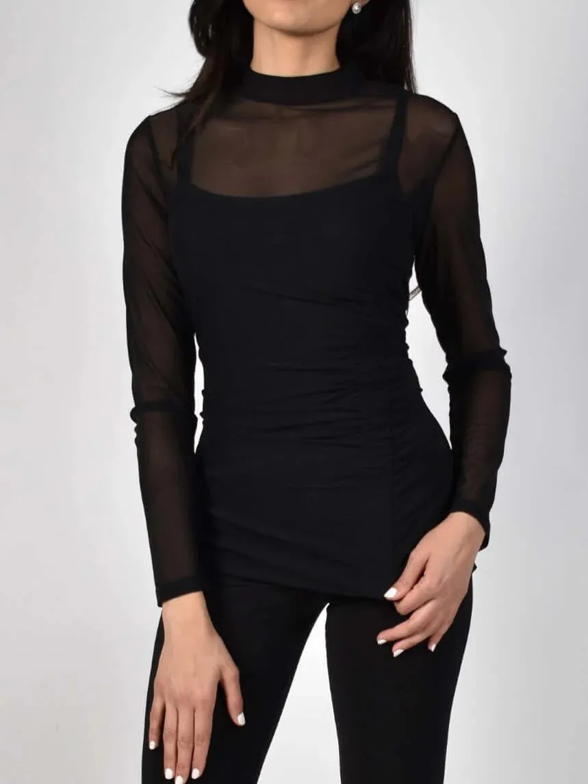 Black Mesh - Sleeve Slim - Fit Top