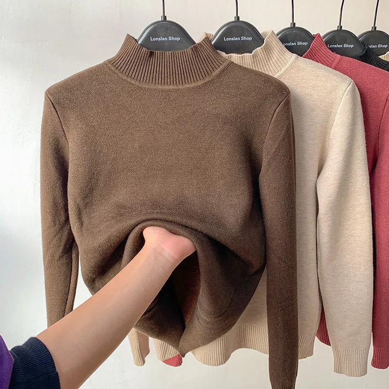 Winter thickened half turtleneck inner sweater