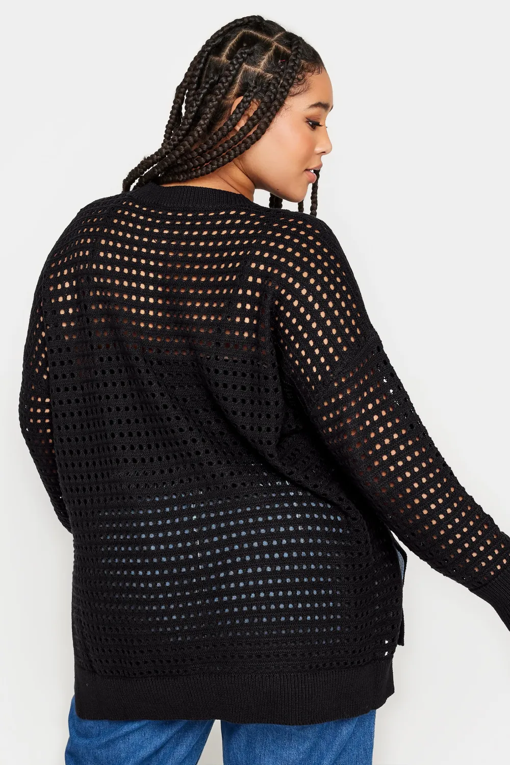 YOURS Curve Black Side Split Crochet Jumper