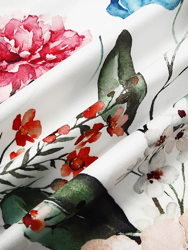 Women's Casual Dress Summer Dress Print Dress Floral Lace Print Crew Neck Lace Sleeve Midi Dress Fashion Elegant Outdoor Daily Short Sleeve Loose Fit White Summer Spring S M L XL XXL