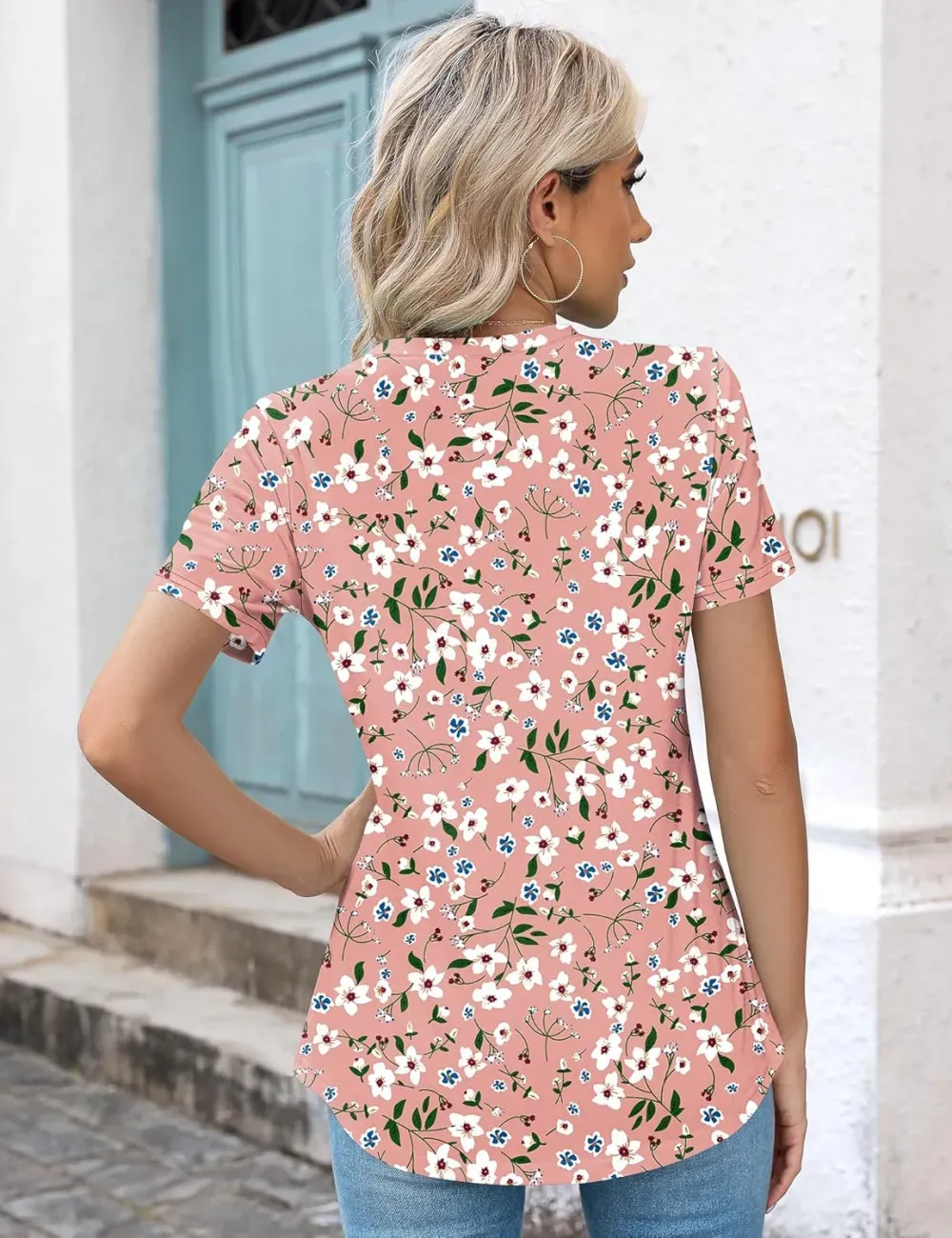 Kistore Womens Casual Crew Neck Short Sleeve Pleated Tops Blouses Fashion Clothes 2024