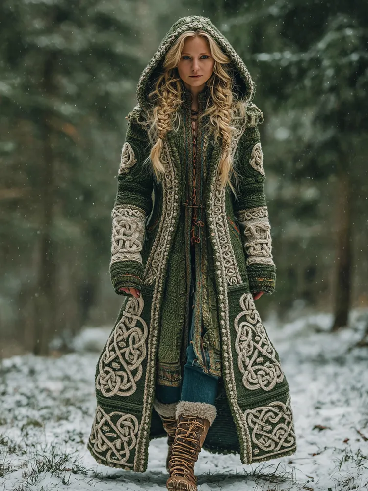 Women's Celtic Knot Irish Art Hooded Knit Cardigan
