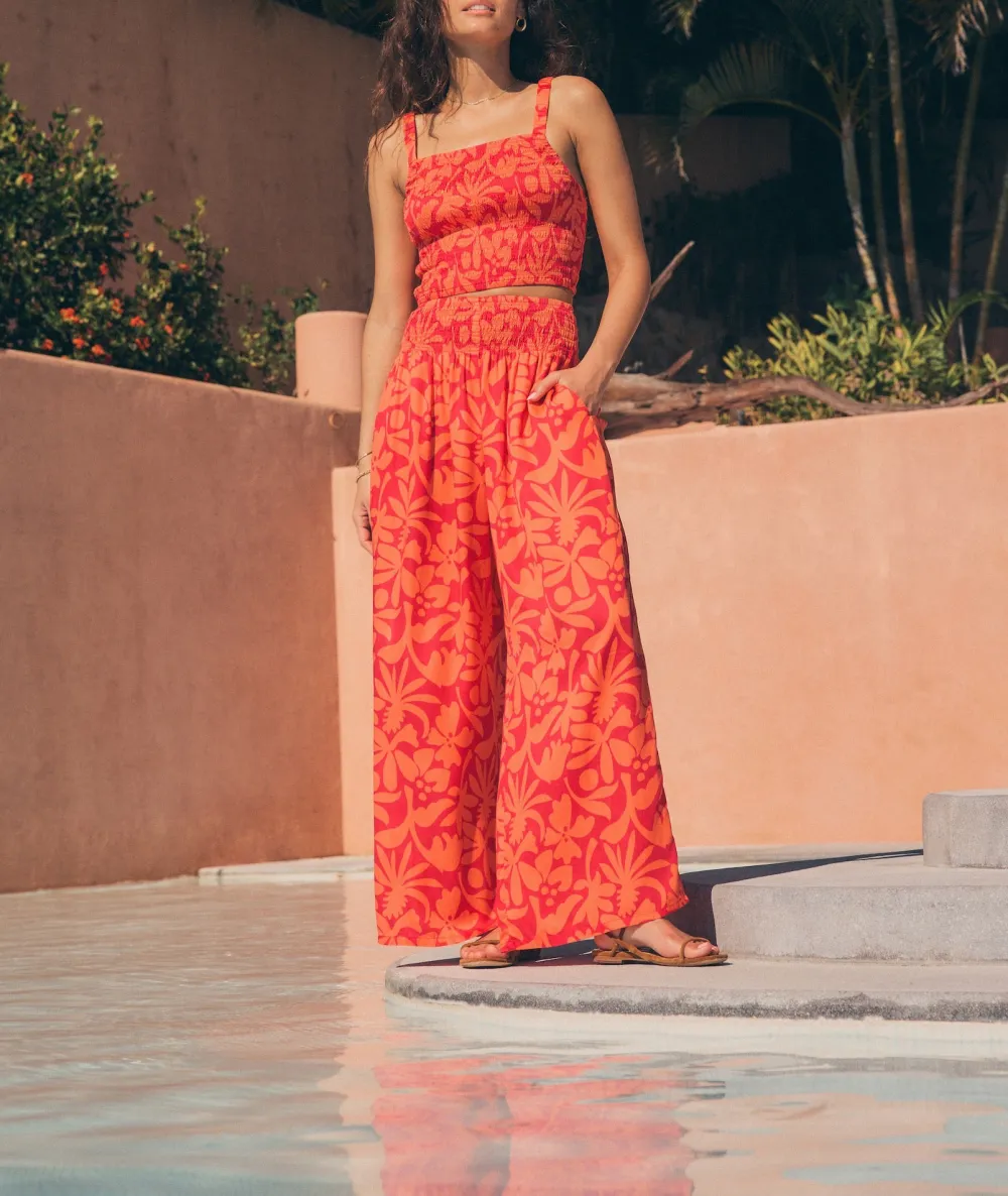 Coral Floral Print Palazzo Trousers