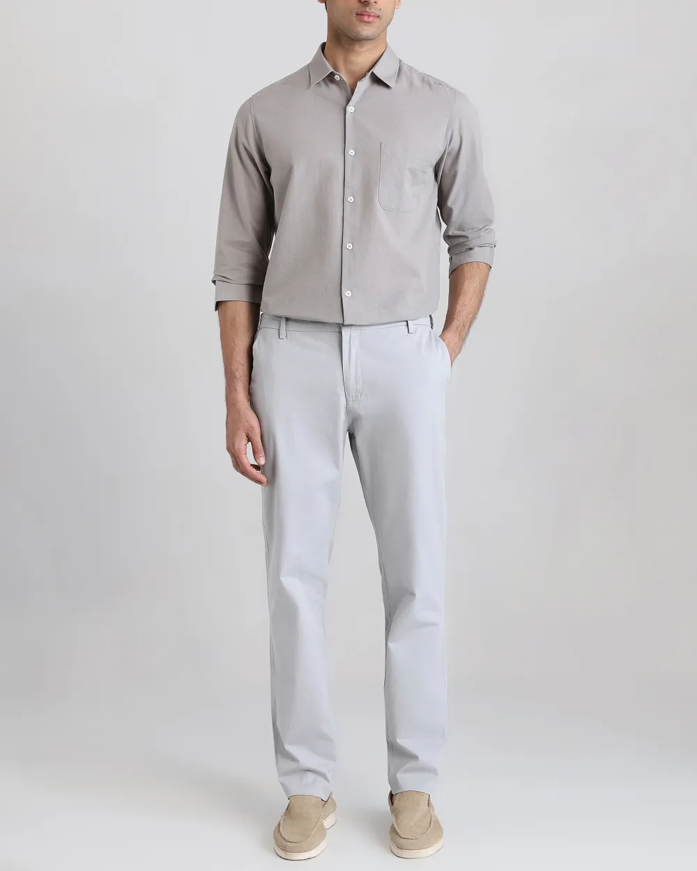 Leisure Simple Daily Slim-Fit Breathable Light Grey Shirt