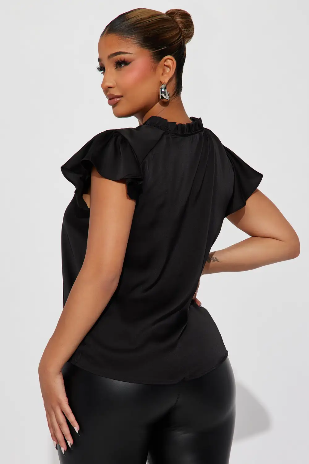 Sarah Satin Blouse Top - Black