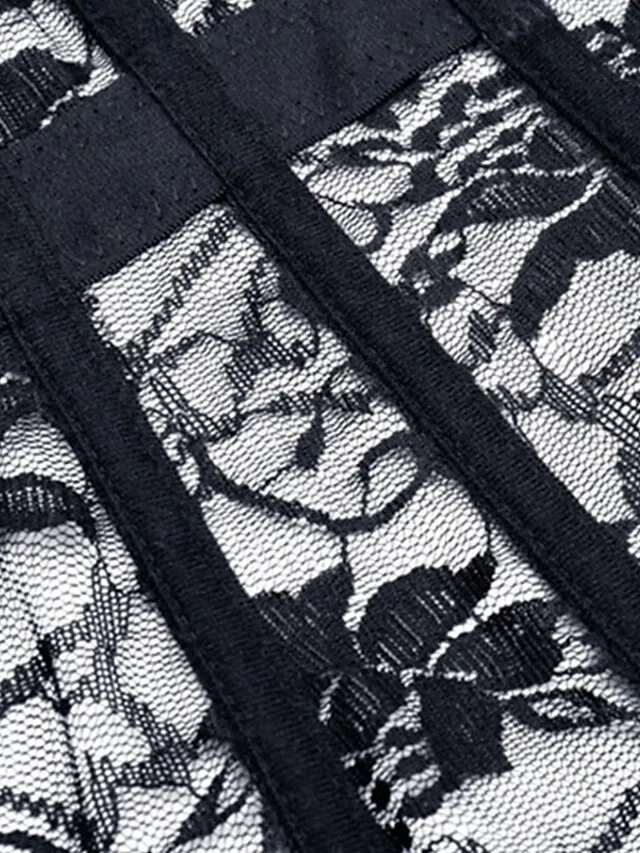 Corset Women's Corsets Corset Tops Party & Evening Valentine's Day Club Black Sexy Breathable Underbust Corset Hook & Eye Lace Up Lace Backless Tummy Control Lace Flower All Seasons