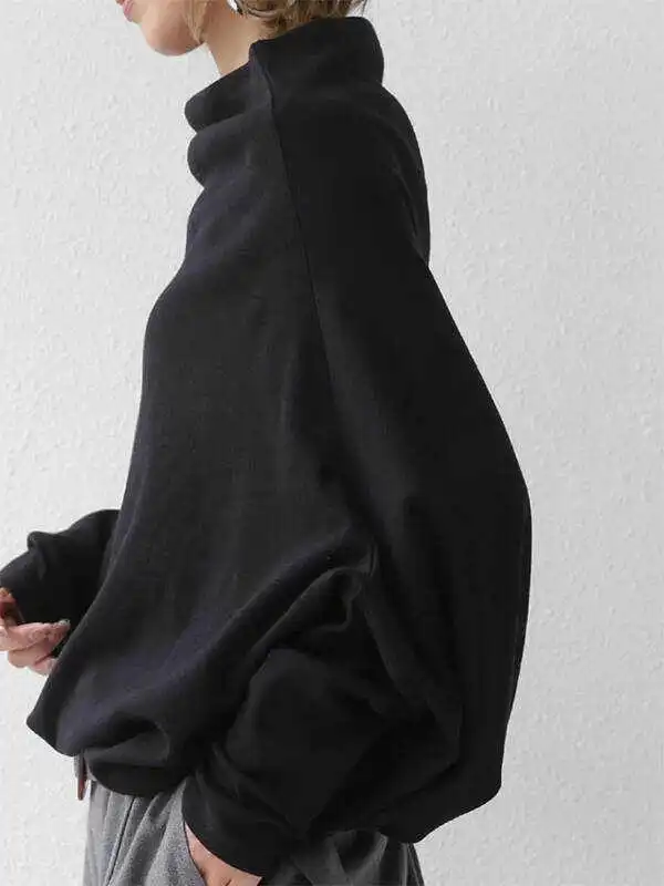 Stylish 3 Colors Loose Stand Collar Batwing Sleeve T-Shirt Tops