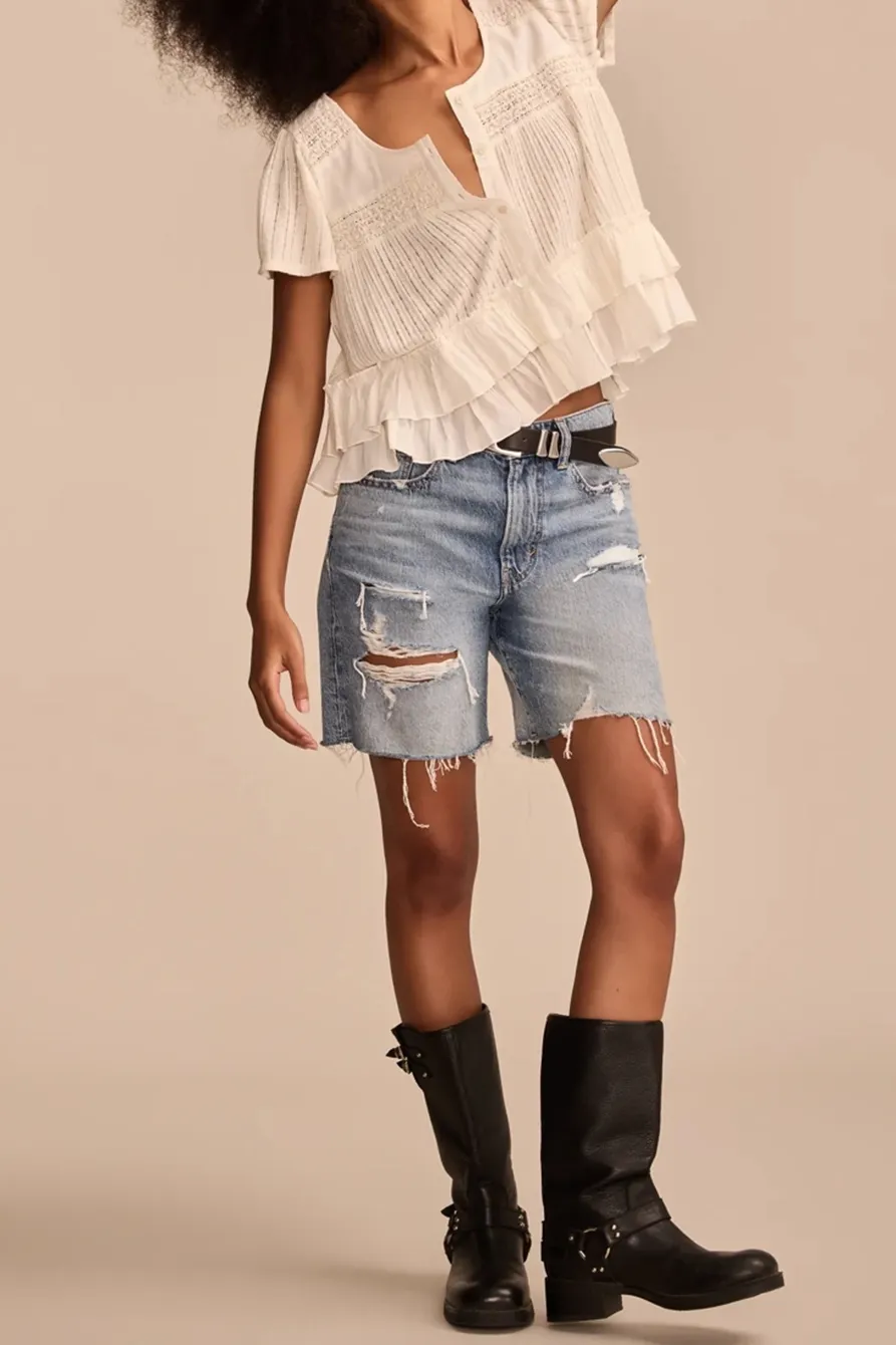 Whisper White Smocked Lace Tee