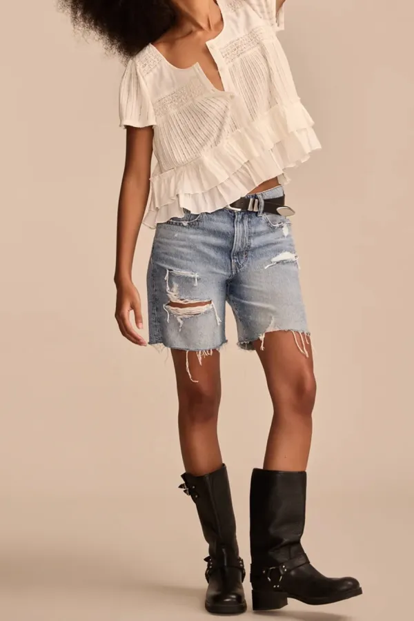 Whisper White Smocked Lace Tee