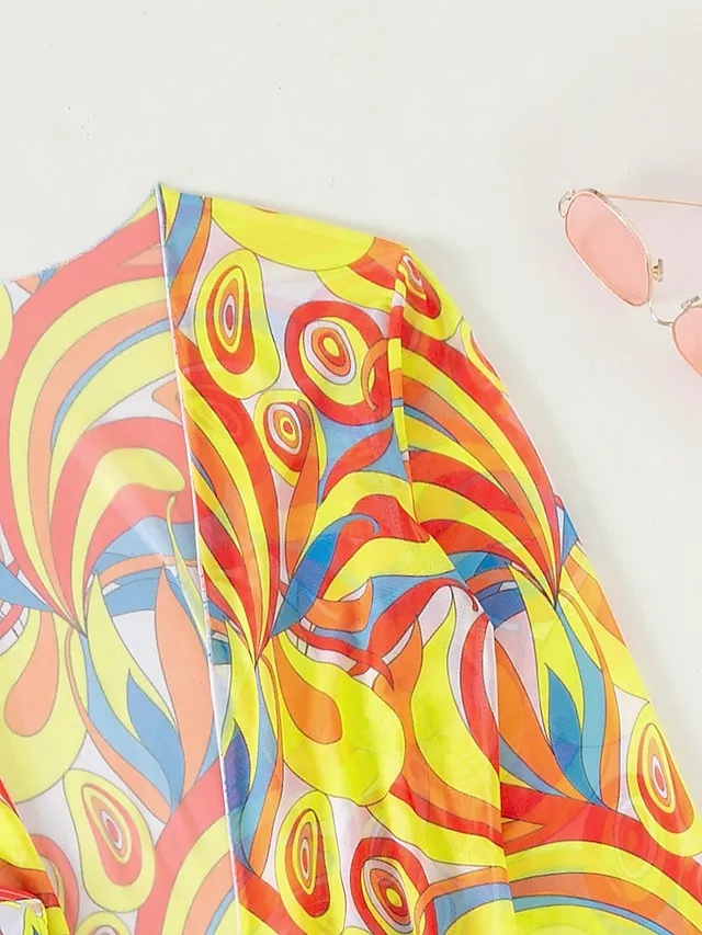 Women's Swimwear Bikini Normal Swimsuit 3-Piece Printing Graphic Black Yellow Blue Purple Orange Bathing Suits Sports Beach Wear Push Up