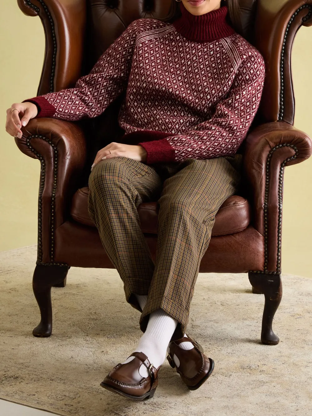 Cream/Navy Patterned Jumper with Detachable Roll Neck