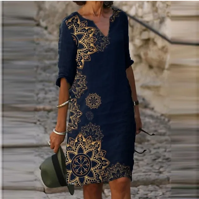 Women‘s Casual Dress Ethnic Dress Shift Dress Midi Dress Leopard Black White Half Sleeve Floral Print Summer Spring V Neck Basic Daily Vacation Weekend 2023 S M L XL XXL 3XL