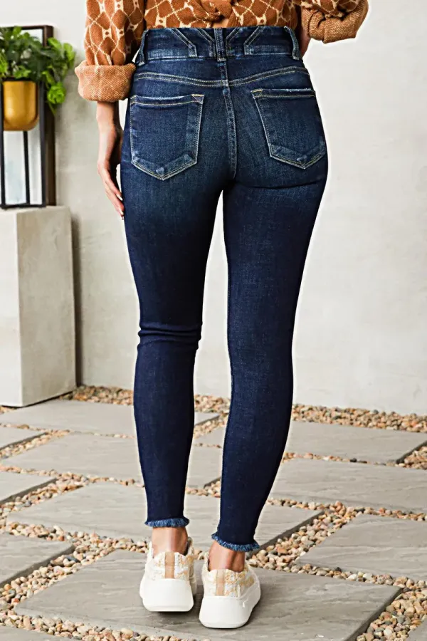 Raw Hem Button Up Mid Rise Skinny Jeans