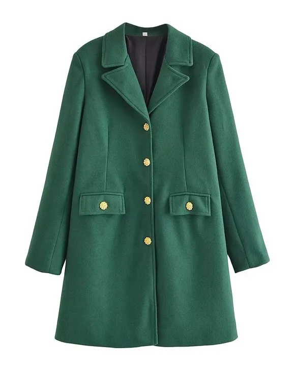 Front Buttons Lapel Coat in Green