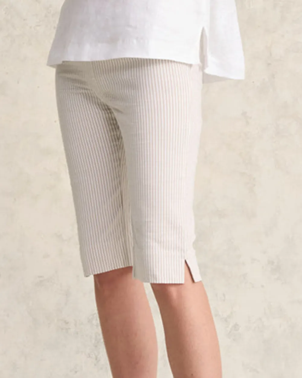 Striped Knit Knee Length Shorts