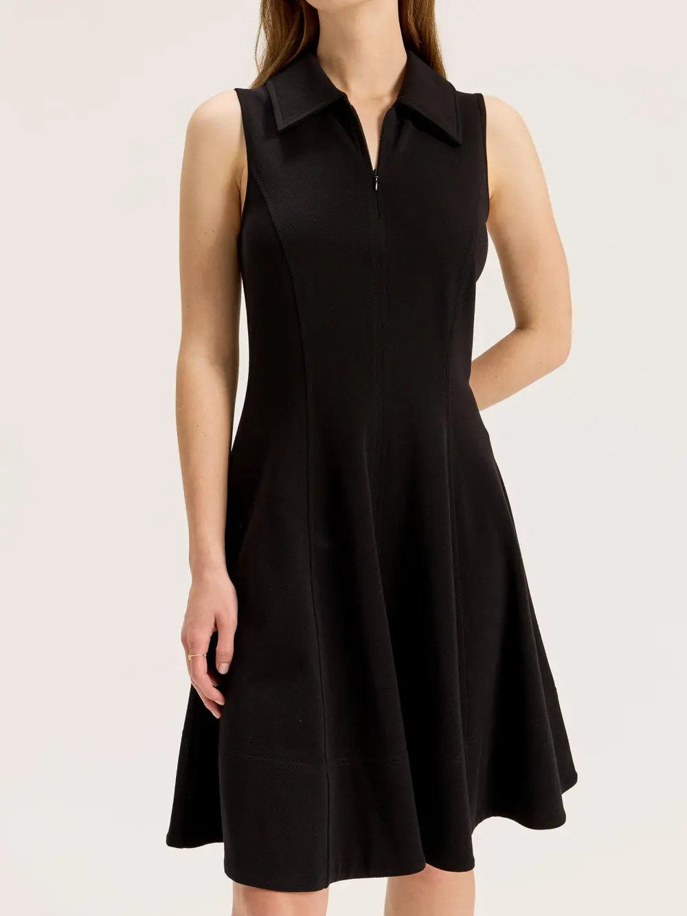 Sleeveless Zipper Neck Pleated Flare Dress