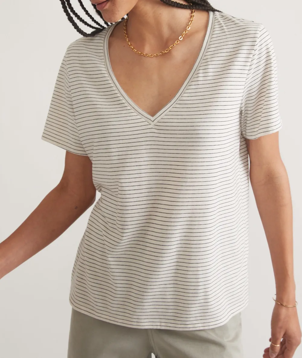 V - Neck Striped Lightweight Tee