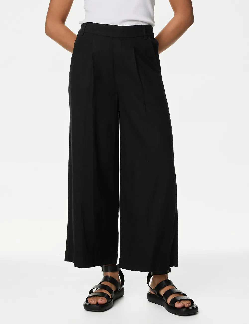 Black Shirred Wide Leg Trousers