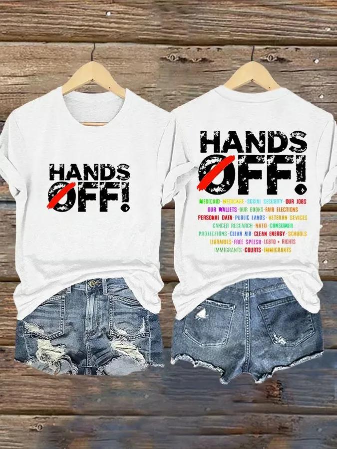 Women'S T-Shirt Women'S Hands Off Protest Printed Casual T-Shirt Colorful Letter-Printed Cotton Short Sleeve