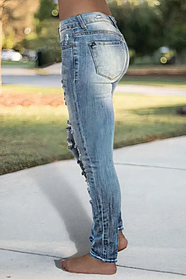 Ladder Ripped Low Rise Skinny Jeans