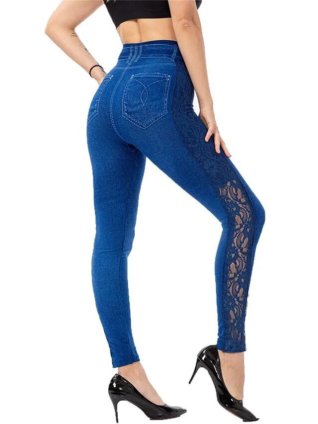 Women's Jeans Skinny Bell Bottom Ankle-Length Denim Faux Denim High Elasticity High Waist Tights Casual / Sporty Casual Weekend Blue S M