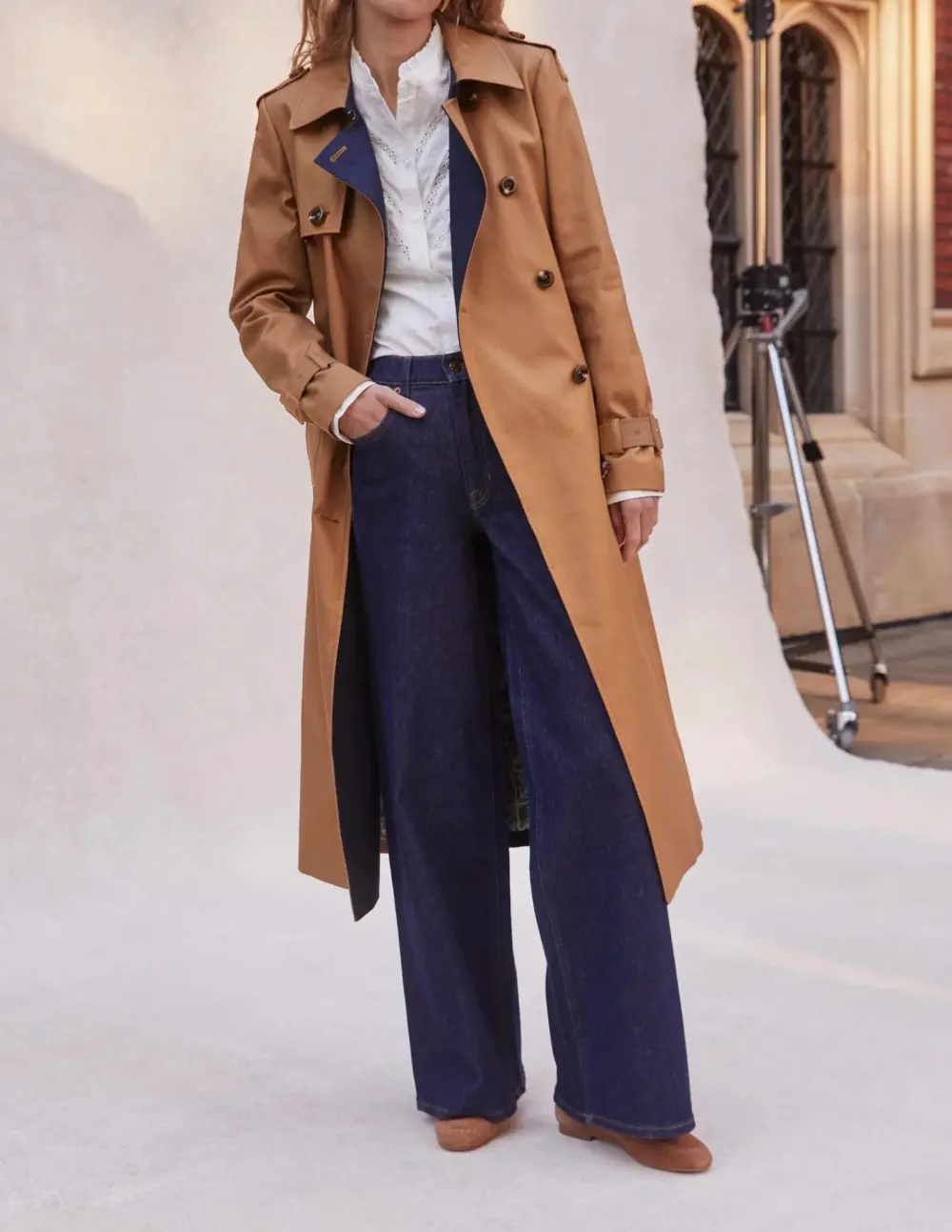 Dark Blue Cotton Wide-Leg Trousers