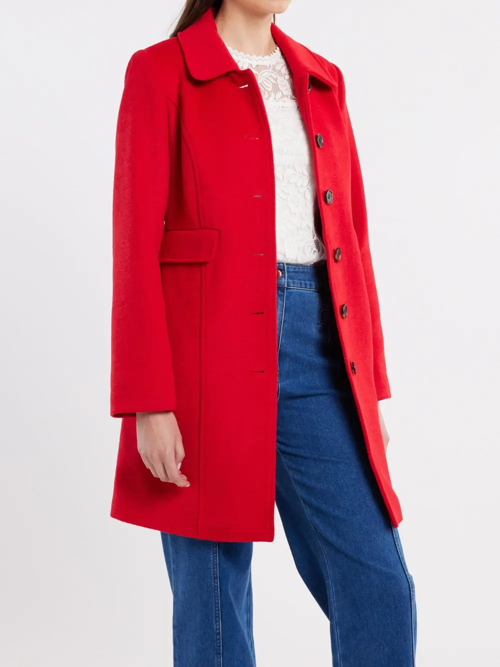 Red Casual Wool Blend Coats