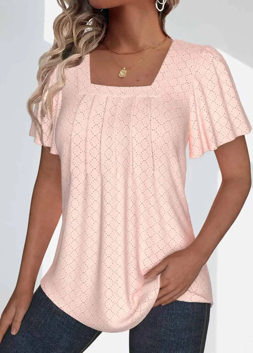 Dusty Pink Textured Fabric Short Sleeve T Shirt