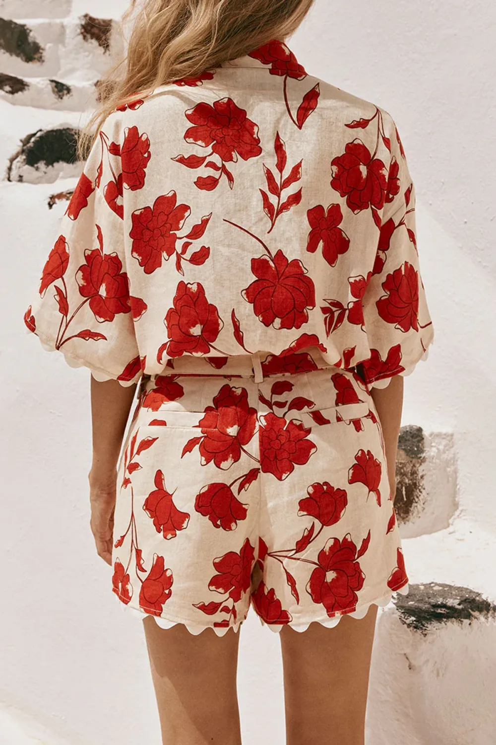 Floral Print Scalloped Hem Shorts