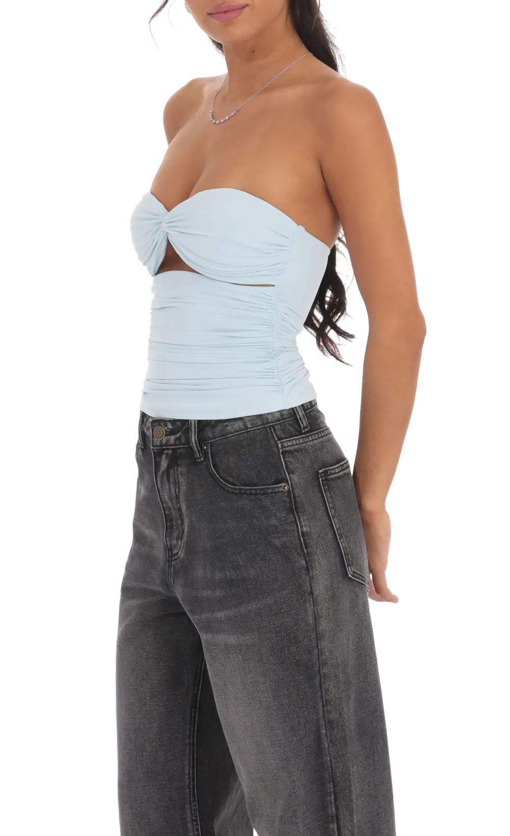 Two Piece Cutout Top in Light Blue