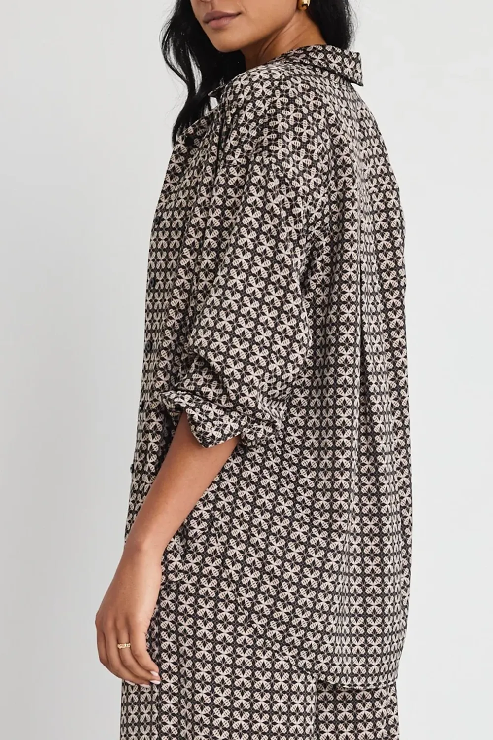 Black Geo Print Satin Oversized Shirt