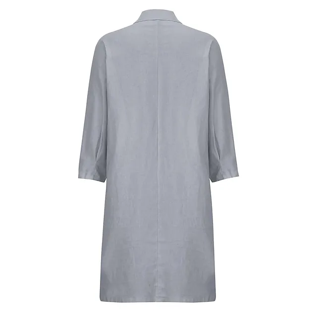 Women's Shirt Dress Casual Dress Cotton Linen Dress Midi Dress Cotton Blend Simple Basic Home Street Daily Shirt Collar Pocket Long Sleeve Summer Spring Fall 2023 Loose Fit Black White Yellow Pure