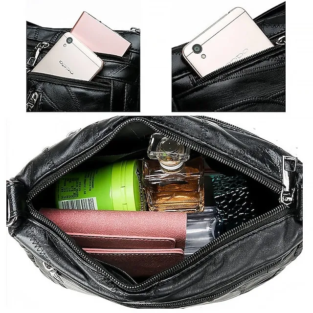 Women's Crossbody Bag Shoulder Bag Hobo Bag PU Leather Outdoor Daily Holiday Embroidery Zipper Large Capacity Waterproof Lightweight Solid Color Flower Folk Black