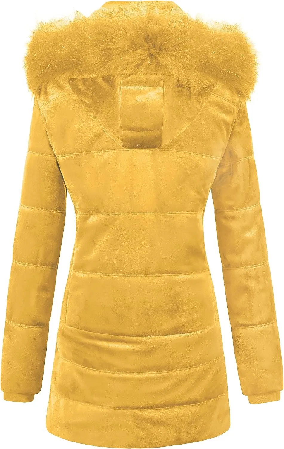 Women's Warm Winter Coat Velvet Puffer Jacket Quilted Faux Fur Hood
