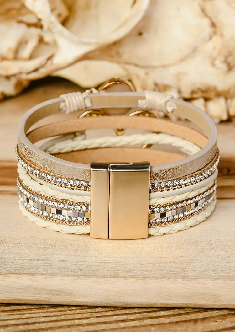 Rhinestone Heart Alloy Magnetic Buckle Bracelet