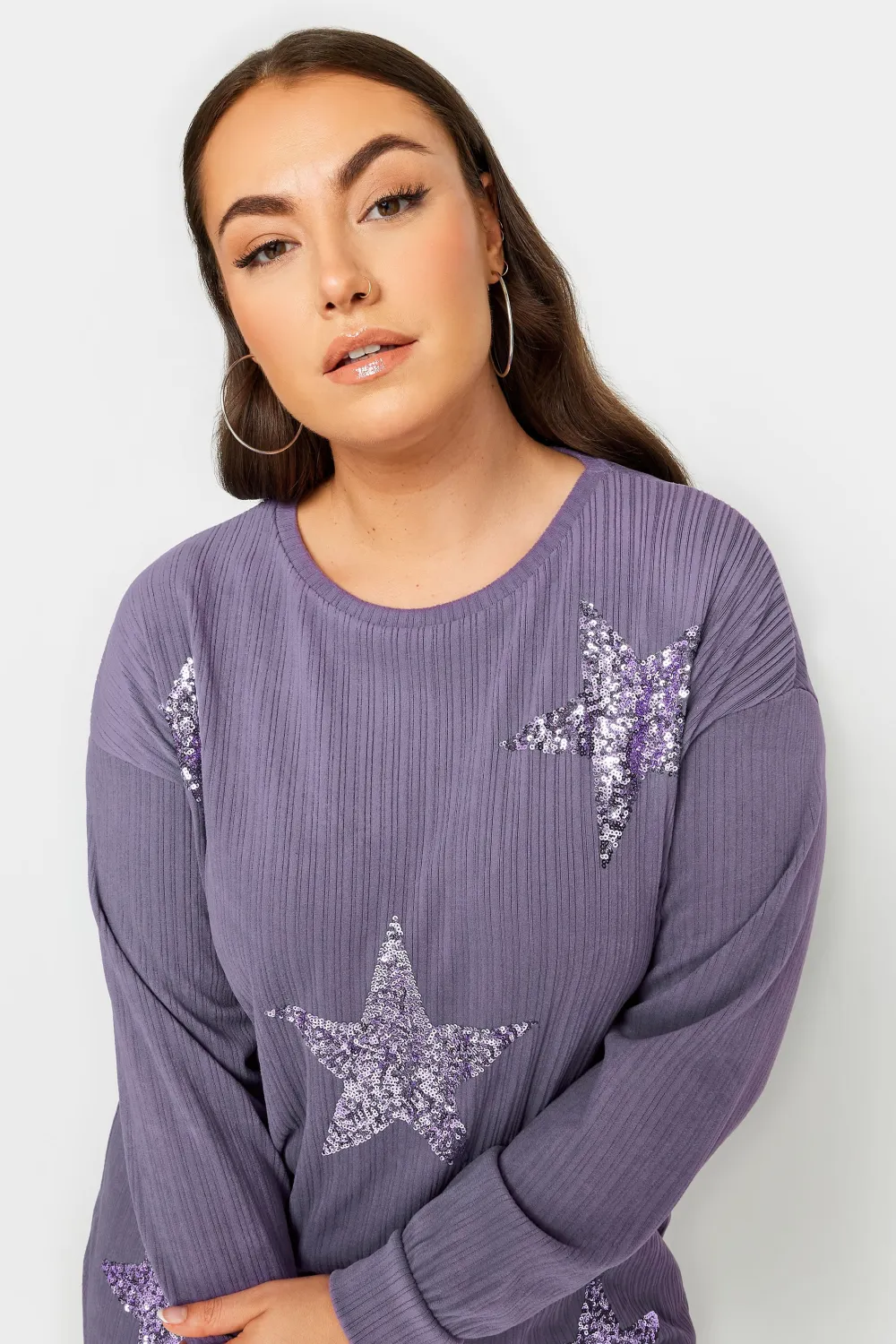 YOURS LUXURY Curve Blue Star Sequin Sweatshirt