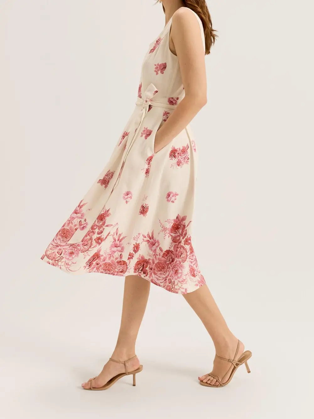 Scoop Neck Floral Sleeveless Midi Dresses