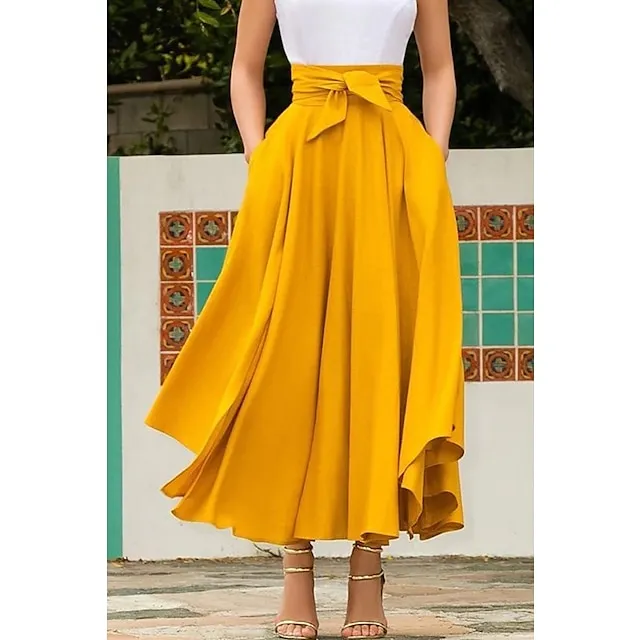 Women's Skirt Swing Work Skirts Long Skirt Maxi Cotton Blend Yellow Red Orange Skirts Autumn / Fall Streetwear Weekend S M L