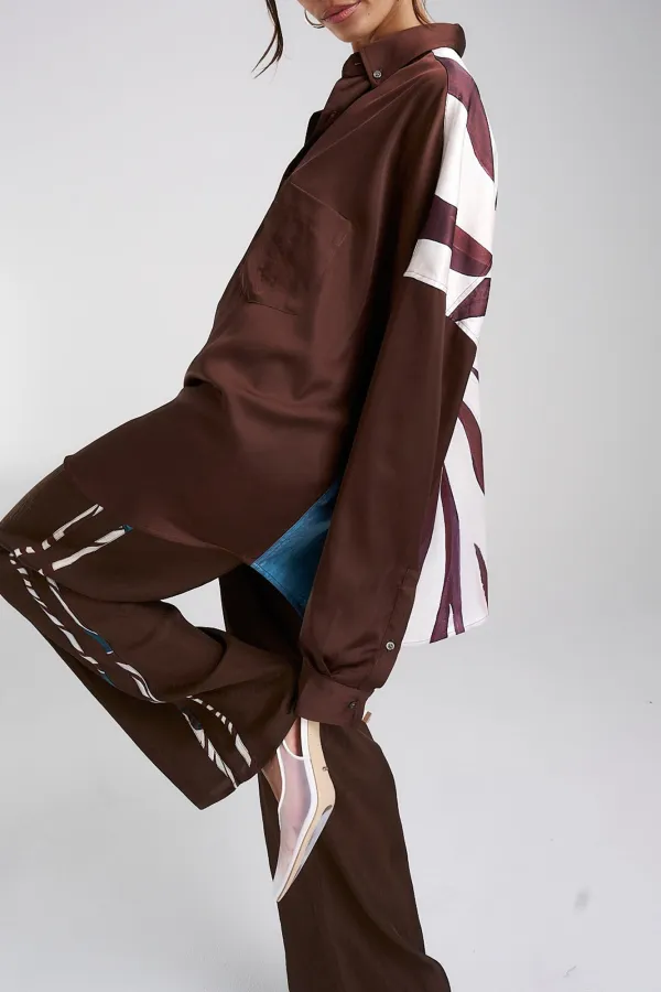 Brown Stripe Daily Personality Straight  Pants