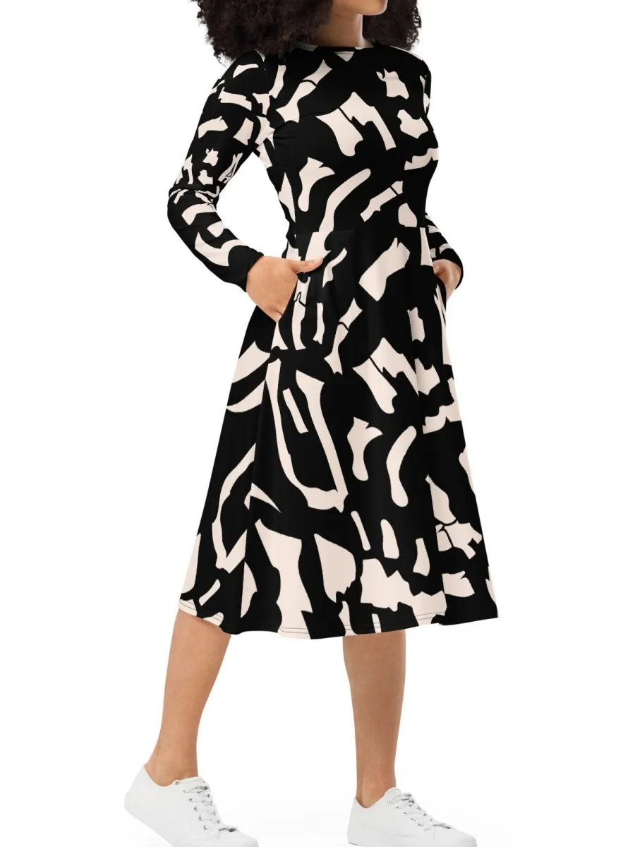 Bold Black-White Midi Dress
