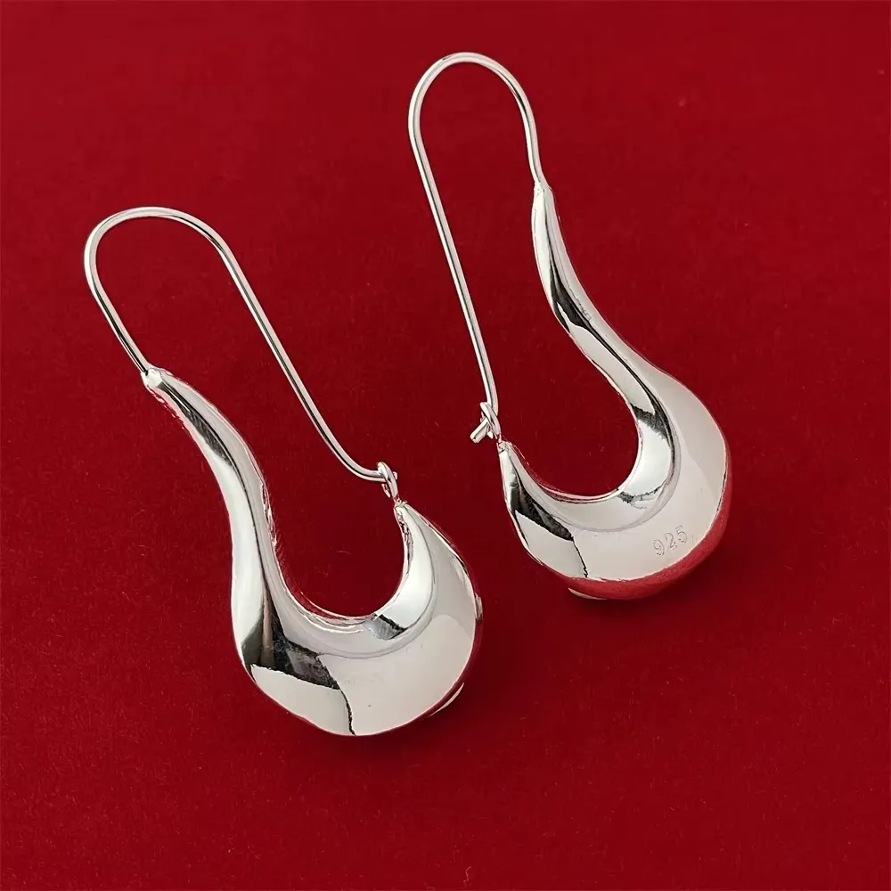 Chic Silver Curved Drop Earrings