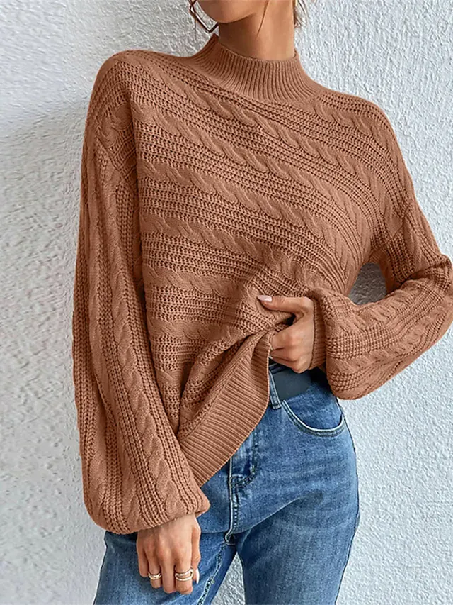 Women's Knit Knitted Pure Color Stylish Casual Sweater